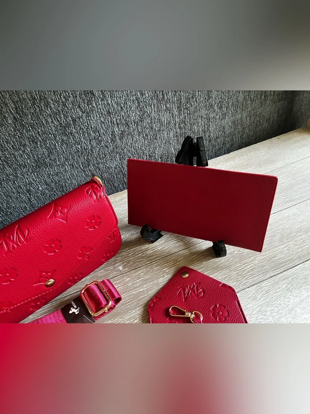 Montana West Red Embossed 4pc Crossbody Wallet Set with Gold Hardware